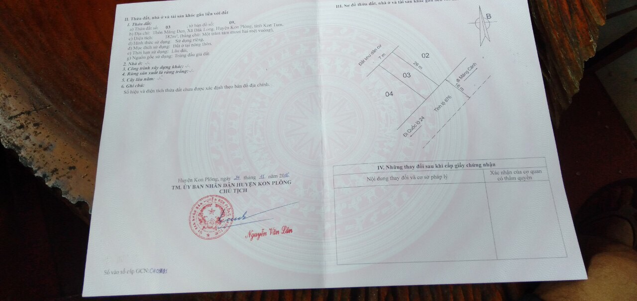 giấy chứng nhận QSD đất lô 03 tỉnh lô 676